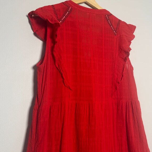 Knox Rose Red Embroidered Midi Empire Cotton Summer Dress Sz Large - Picture 8 of 12